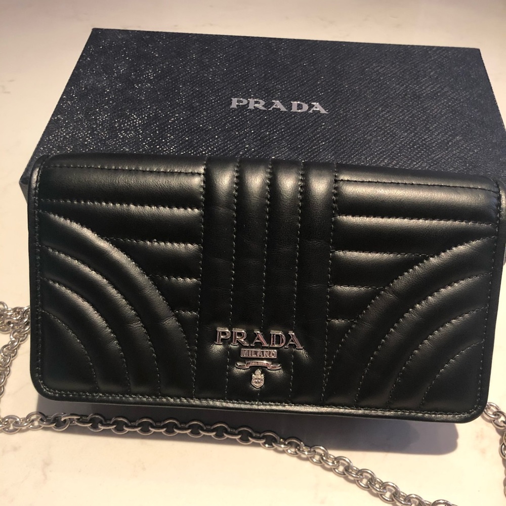 Prada Black Quilted Leather Chain Wallet